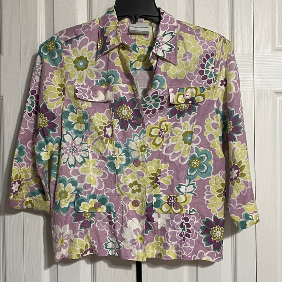 Alfred Dunner Tops - Alfred Dunner Purple & Green Floral Linen Blend Top blouse shirt size 8P